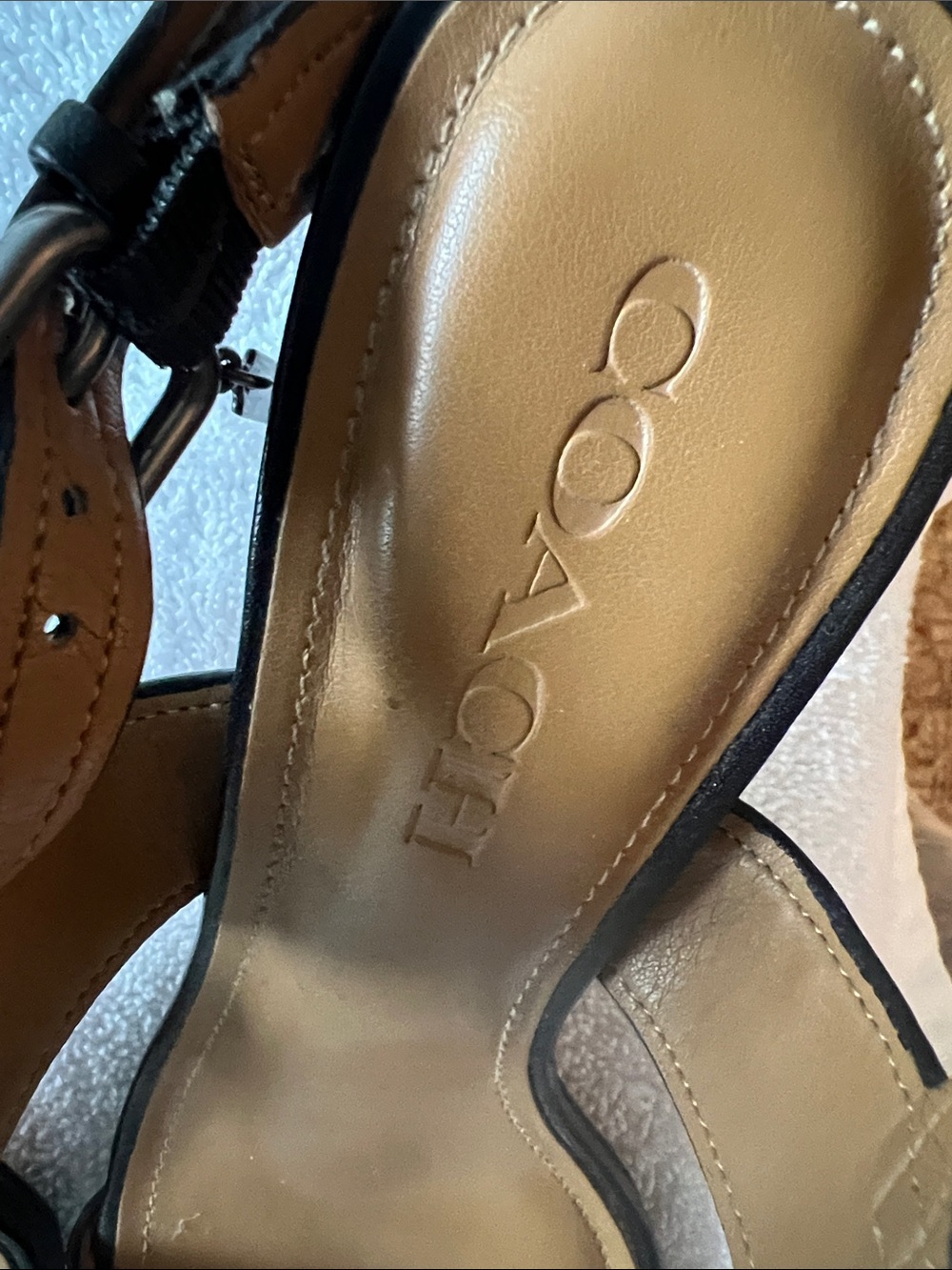 COACH Black Leather Studded Ankle-Strap Heels. Only used couple of times. - Picture 4 of 5